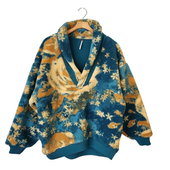Free People Jackets & Blazers - Free People Floral Sherpa Pullover Jacket Warm Comfy Cozy Winter Ski Cabincore